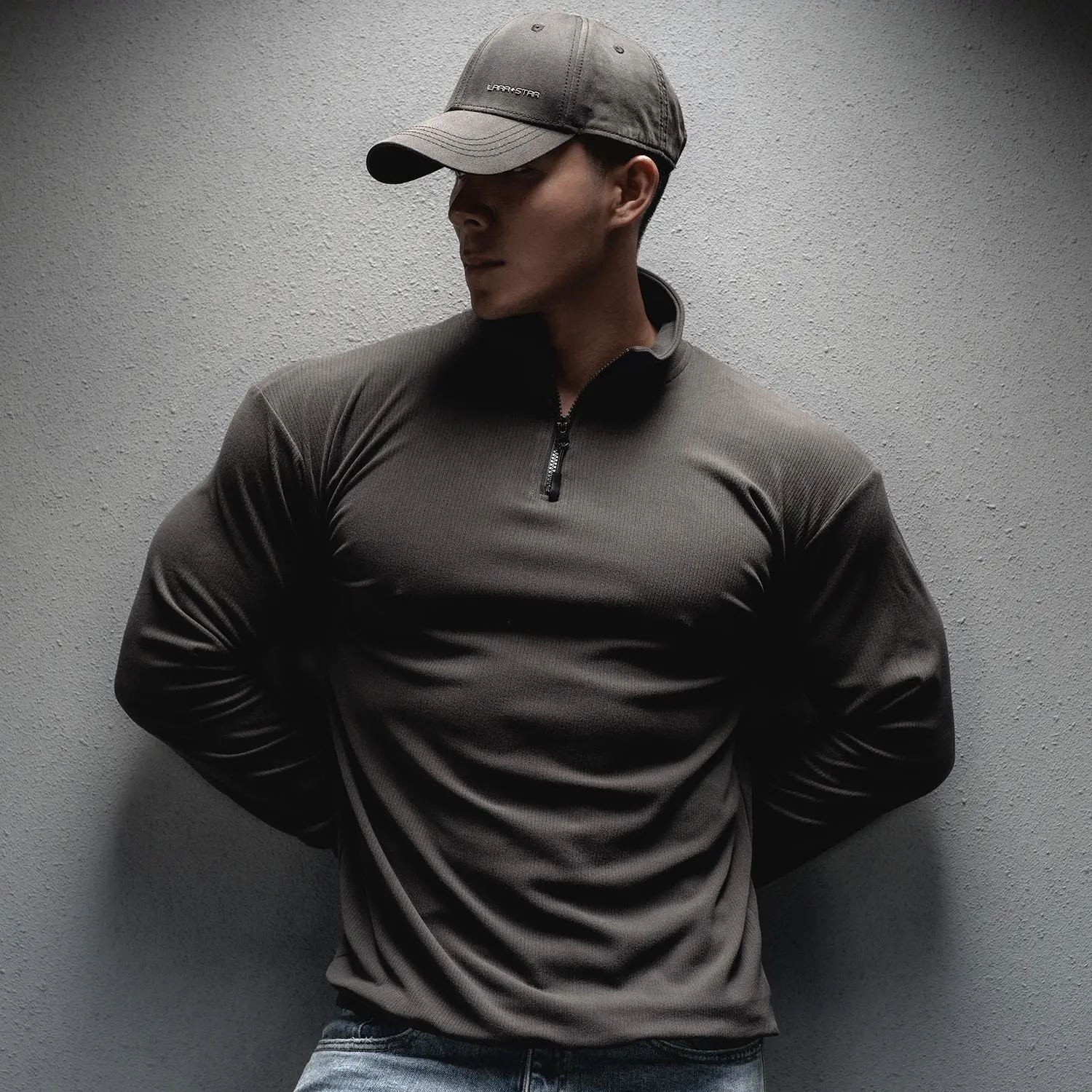 New spring and autumn Men\'s sports long sleeve fitness training Sports leisure running exercise stretch loose zipper long sleeve