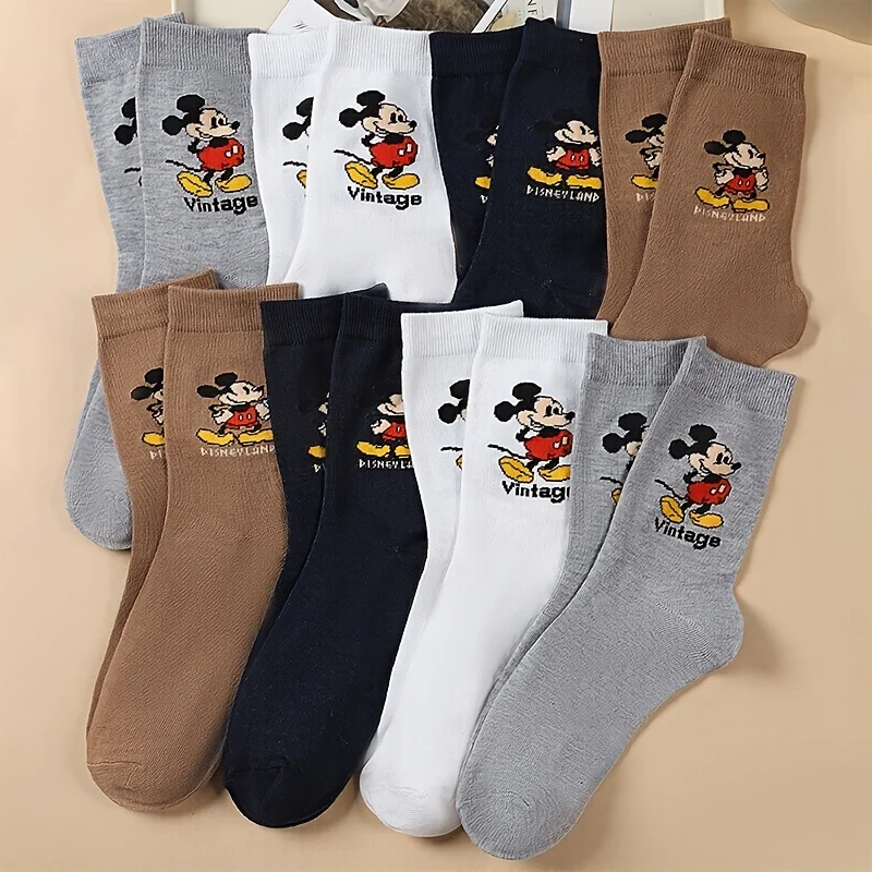 

5/10 Double Spring/Summer Unisex Fashionable Disney Cute Cartoon Mickey Mouse Versatile Soft And Comfortable Casual Long Socks