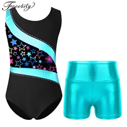 Kids Girls Sports Dance Outfits Sleeveless Tanks Bra Crop Top with Shorts Bottoms Set Ballet Dance Yoga Gymnastics Workout Suits