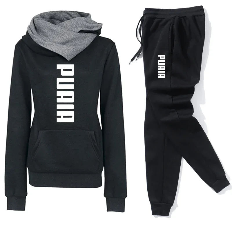 Autumn Winter Warm Womens Tracksuit Hooded +Jogger Pants 2-Piece Set Daily Casual Sweatshirt High Quality Ladies Sports Clothes