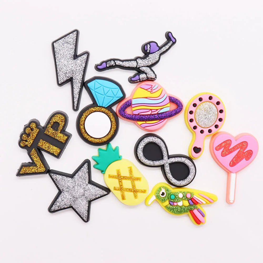 1PCS Lightning Alien Rings Stars Shiny PVC Shoe Charms Accessories Sandal Buckle Ornament DIY Wristbands Kid Gift