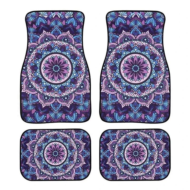 Purple Mandala Pattern Printing Design 4/2PCs Rubber Material Waterproof And Stain Resistant Protective Car Foot Mat