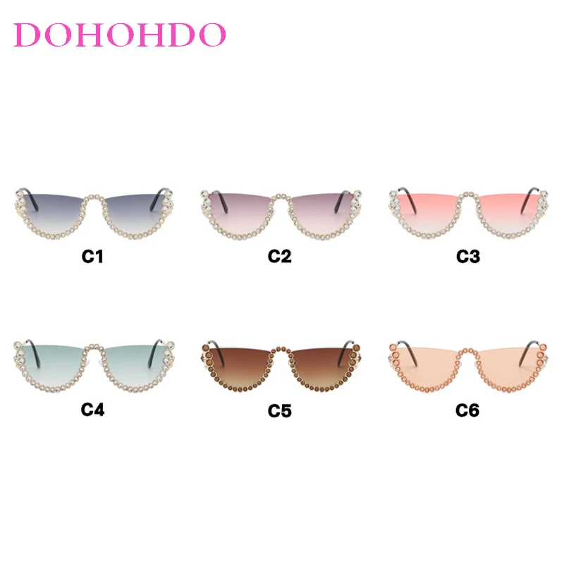 DOHOHDO UV400 Semi-Circle Sunglasses Men Women Retro Design Diamond Punk Eyewear Outdoor Sun Glasses For Unisex Oculos De Sol