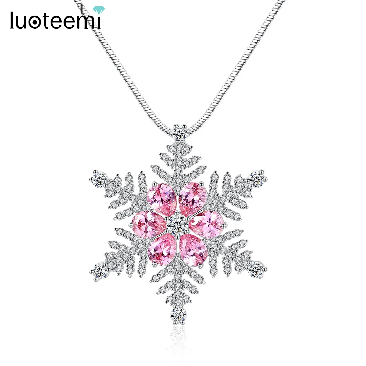 

LUOTEEMI Long New Fashion Big Snowflake Shiny CZ Zircon Lady 56CM Long Chain Pendant Necklaces For Women Christmas Gift Jewelry