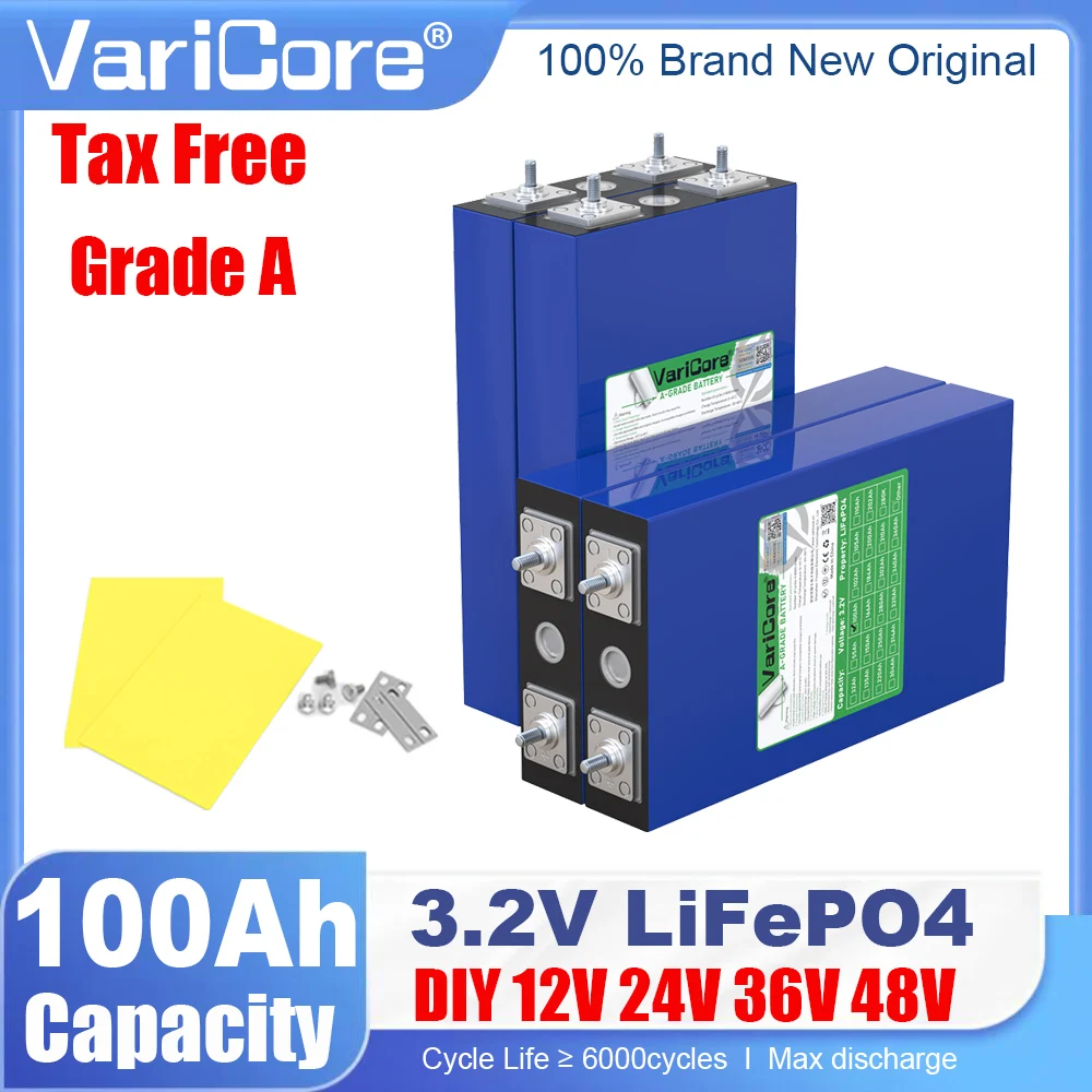 

3.2V 100Ah Lifepo4 Rechargeable Battery Lithium Iron Phosphate for 12v 24v 36v 48v Travel Solar Campers Golf Cart Yacht Grade A