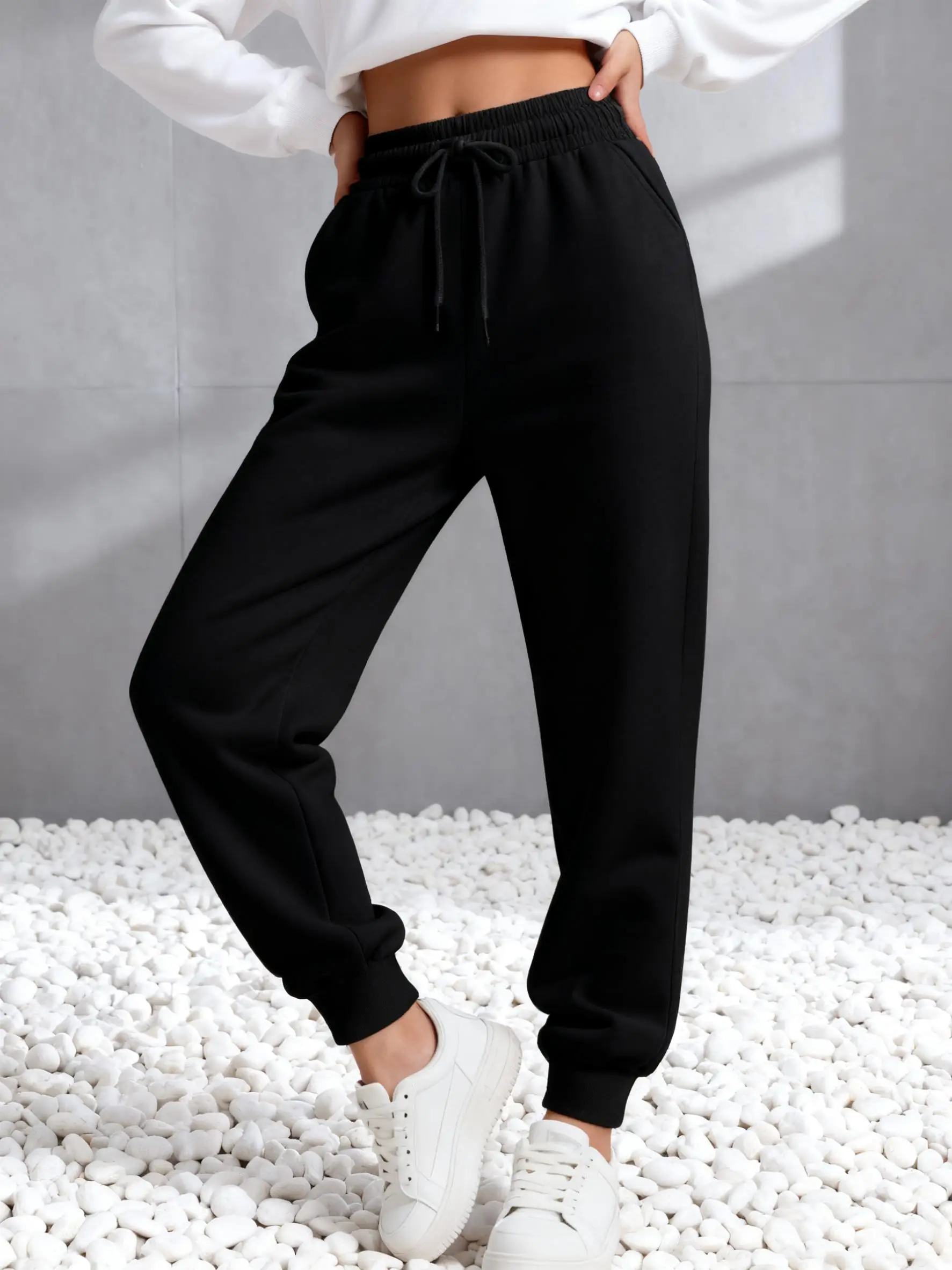 إمرأة بلون الخريف Sweatpants امرأة كل مباراة الرباط بانت Y2K الملونة سراويل للجري موضة الصوف Sportspants