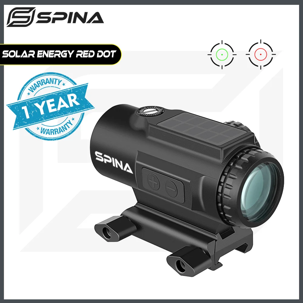 

SPINA OPTICS Tactical Solar Energy Red Dot Sight Glass Etched Reticle Rifle Scope Red/Green14gears Dual Point Switching.223.556