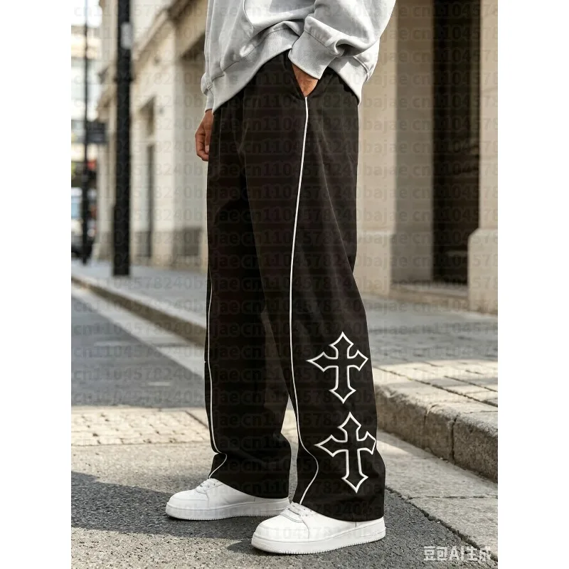 Men's Kid Casual Straightleg Pants with Side Stripe Drawstring Waist Loose Fit Comfortable Straight Tube Trousers for Youth