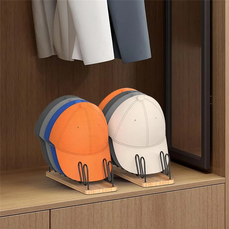 AONEQ-Hat Organizer For Baseball Caps 2 Pack, Wood And Metal Hat Storage For Baseball Caps For 14Caps, Tabletop Hat Racks