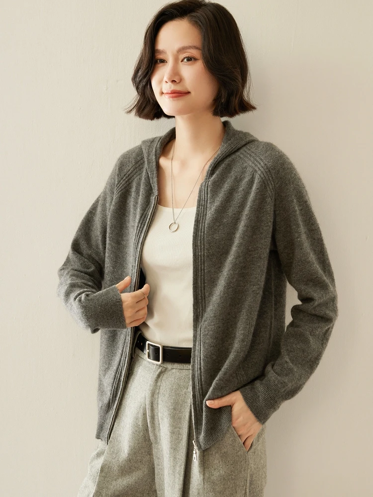 2025 New Arrivals Full-Zip Cardigan Constrictive cuffs 100% Cashmere Knitted Sweater Simple solid Color Tops