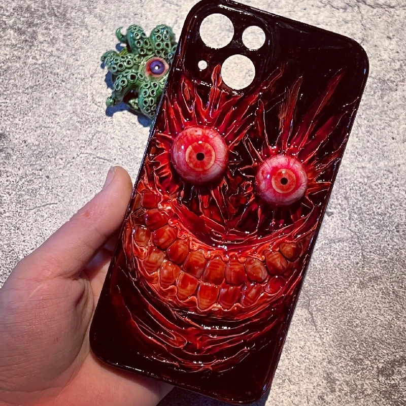 4114 Original 3D Handmade Mobile Phone Case Scarlet Skull Cthulhu Eyes Dark Gothic Art Mobile Phone Case Custom Christmas Gift