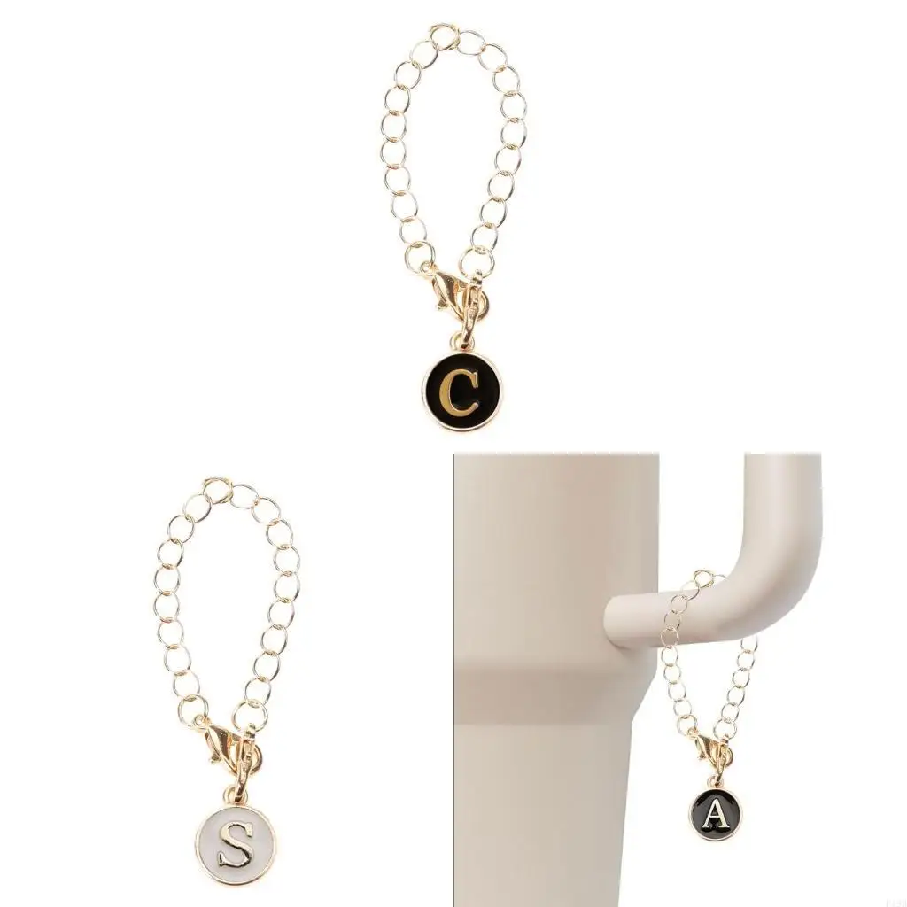 F19B Letter Charm Accessory for Cup Unique Round Handle Charm for Keychain Backpack Water Cup Handle Chain with Lobster Clasp
