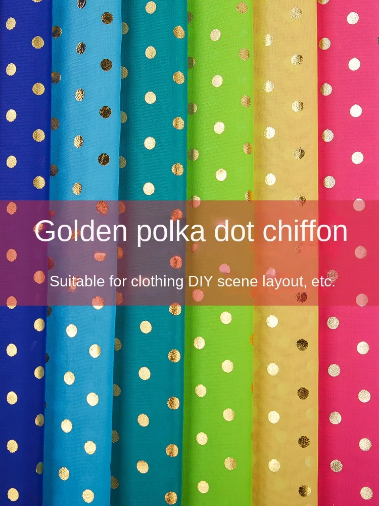 Golden Polka Dot Chiffon Fabric High-grade Printing Scene Decoration Background Fabric Draped Dress Clothing Fabrics