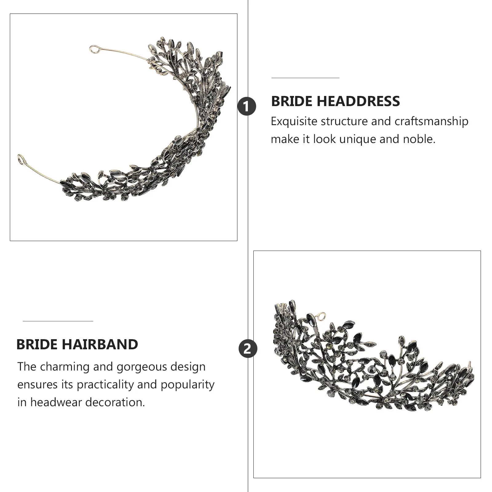 

1pc Black Rhinestone Bride Crown Wedding Hairband Bridal Hair Accessory For Wedding Party Birthday Gift Hair Decor