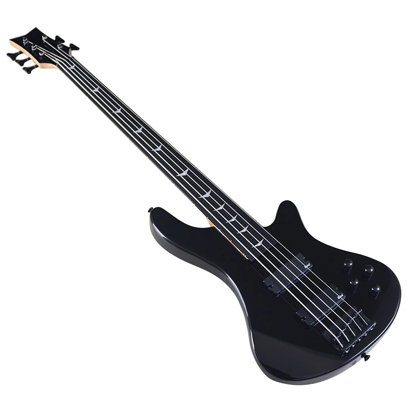 Fretless Electric Bass Guitar 5 String 43inch Solid Basswood Body Bass Guitar High Glossy Black Color