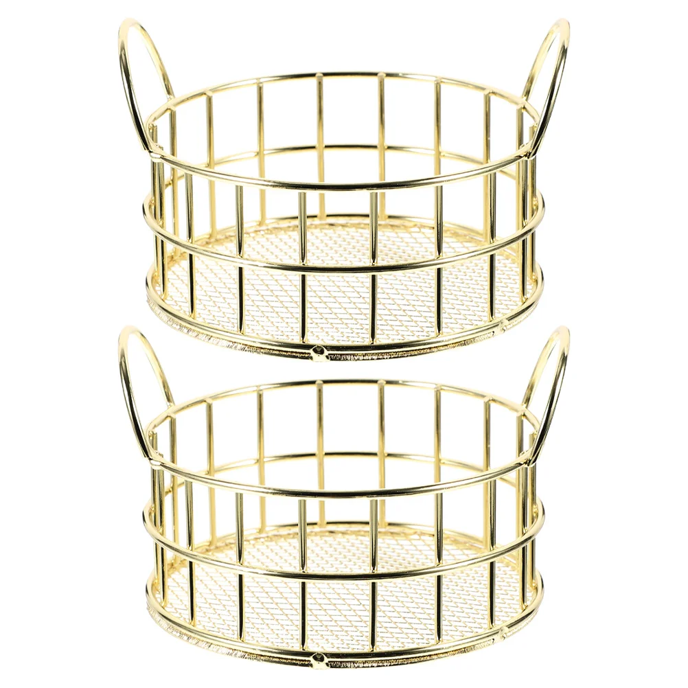 2 قطعة سلة معدنية الحديد الفن سطح المكتب تخزين حامل سلة تنظيم الأسلاك الصغيرة لأشتات الفاكهة ماكياج واللوازم المكتبية