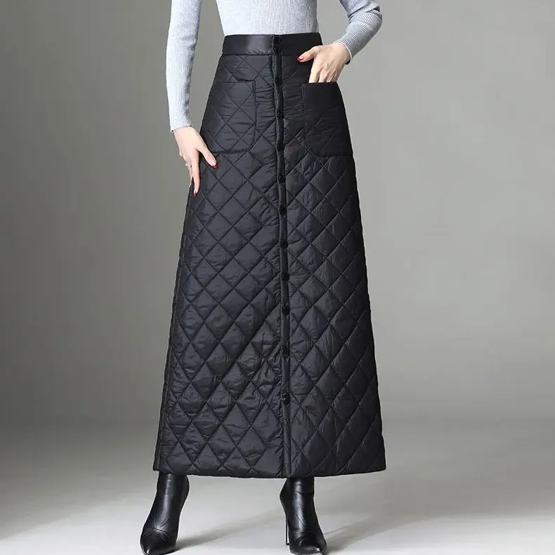 

Thiened ветрозащитная длинная пуховая юбка с высокой талией, женская модная юбка трапециевидной формы больших размеров, зимняя теплая хлопковая юбка Dr
