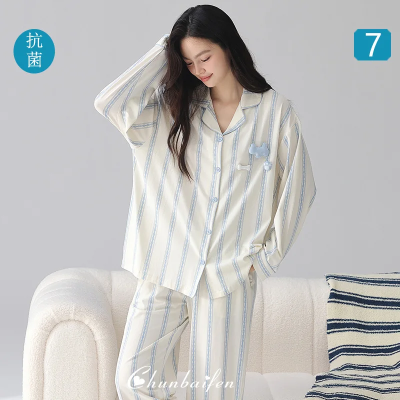 

Women Pajama Set Modal Cotton Sleepwear Spring Turn-Down Collar Comfortable Home Wear Girl Student Loungewear Set ﻿