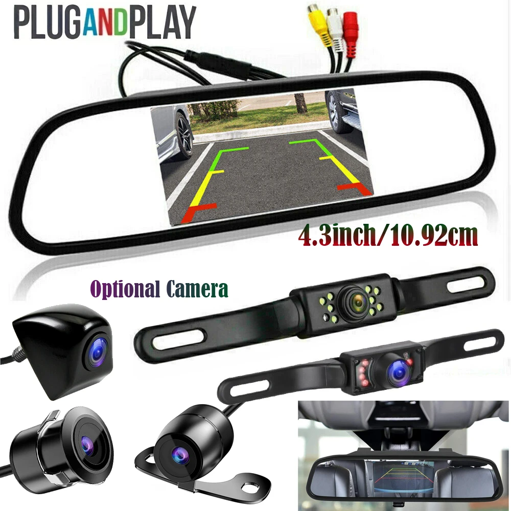 4.3 inch LCD Rear View Mirror Monitor Reversing Backup Camera Kit for Car MPV RV SUV Parking Easy Installation