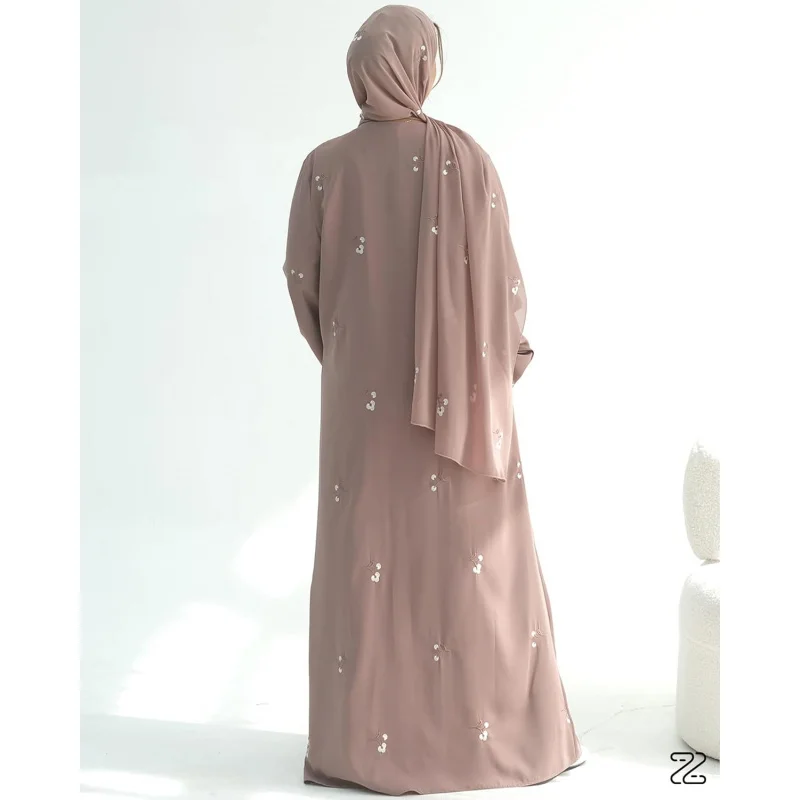 Floral Embroidered Abaya Cardigan with Hijab Set