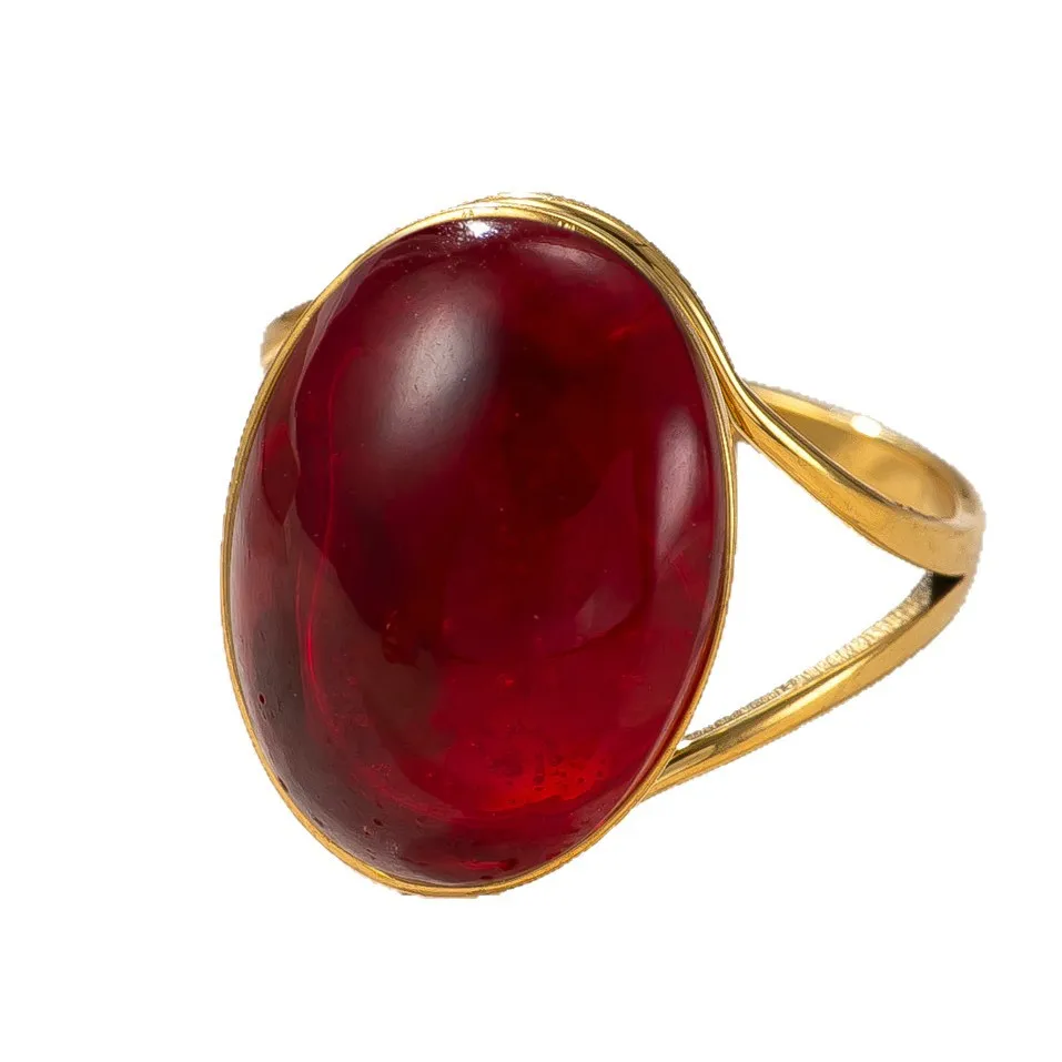 

2025 Women's Titanium Steel Oval Natural Stone Rings, Luxurious Palace-Style Oil-Pressed Stainless Ring for Daily & Party Wear