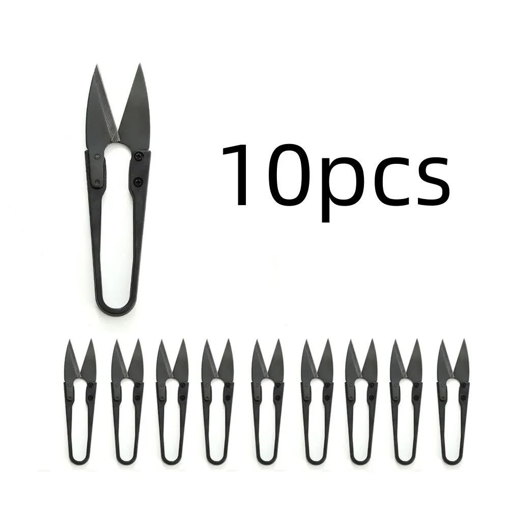 10Piece Set of Stainless Steel U-shaped Elastic Scissors Black Carbon Steel Clothing Needle Thread Sewing Scissors