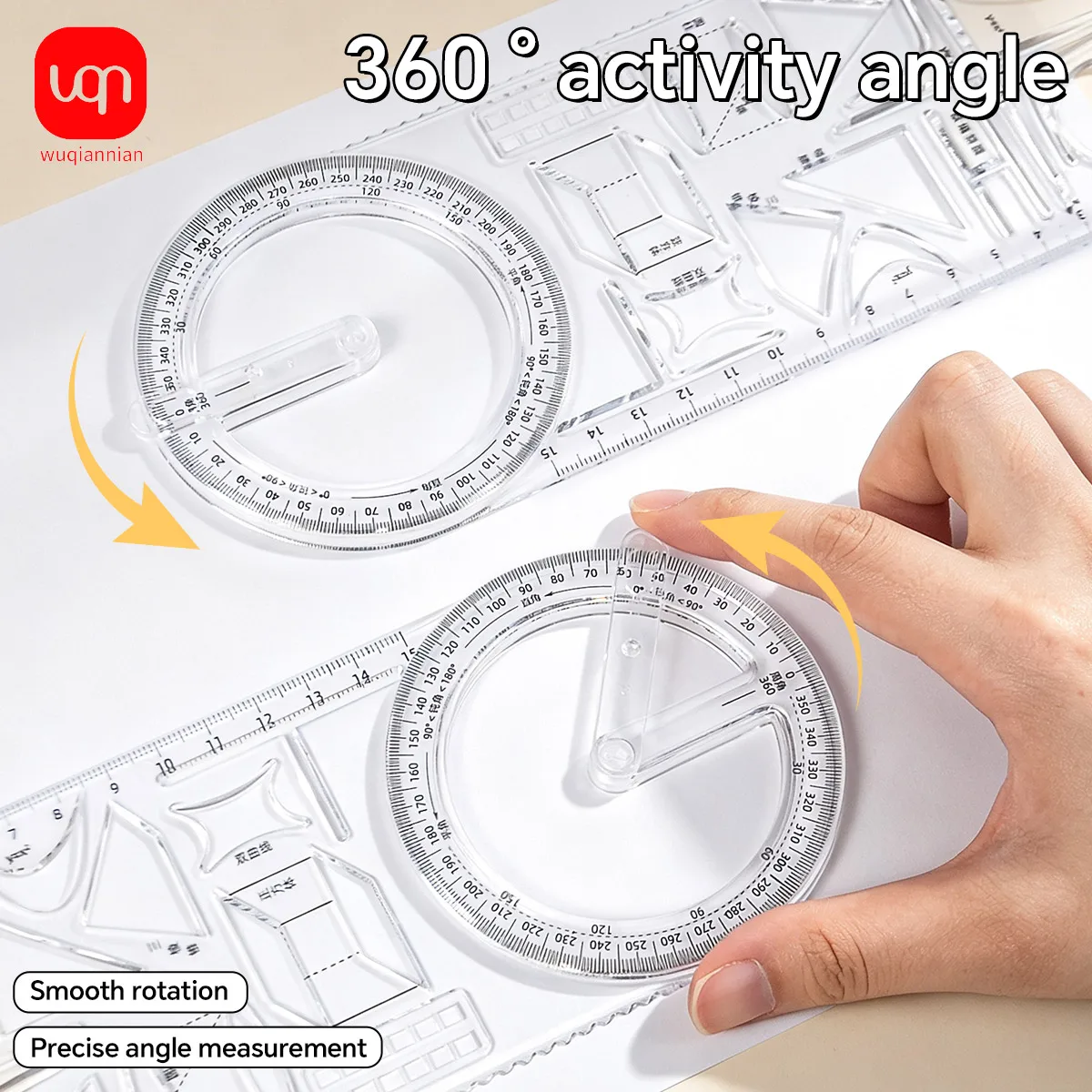 Geometric Drawing Ruler,Can Rotate 360°,Portable And Durable,For Drawing Class, Student Supplies