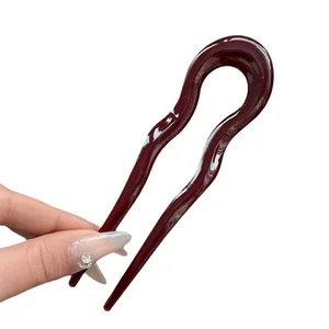 U-Shaped Hair Fork Fashion Tortoiseshell Acetate Hairpin Geometric Design Headwear Hair Sticks Women Girls