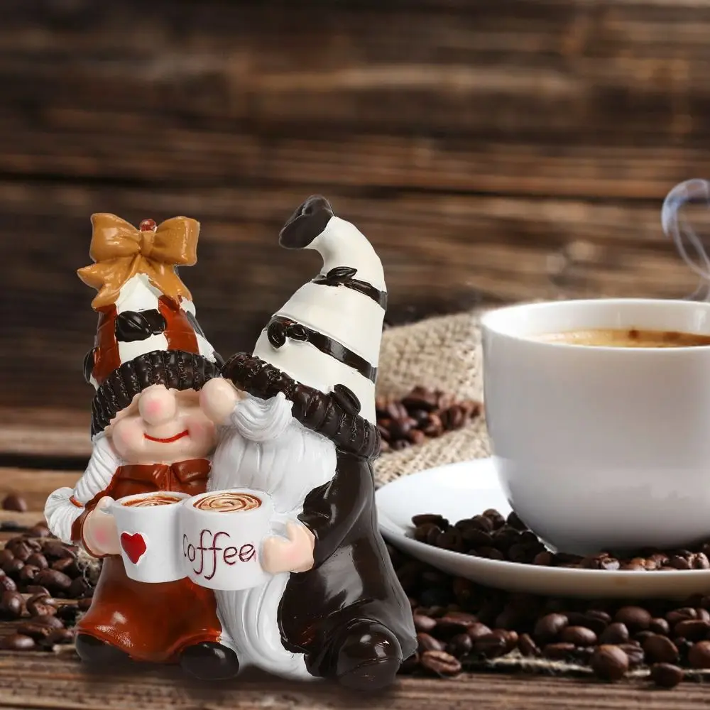 Handmade Craft Coffee Gnome Ornament Coffee Cup Resin Material Dwarf Figurine Theme Ornament Christmas Design Resin Dwarf