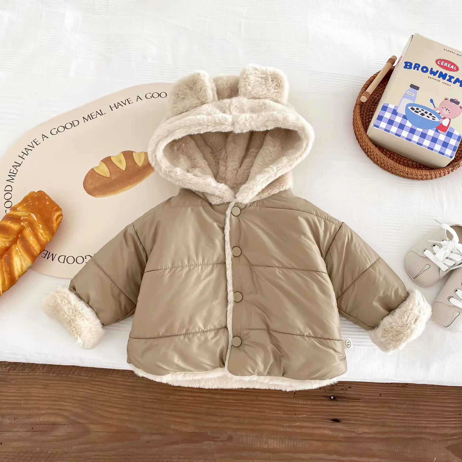 Children Clothing Girls Baby Fleece Warm and Comfortable Coat 2024 Winter New Male Baby Korean Style Hooded Thick Cotton Coat