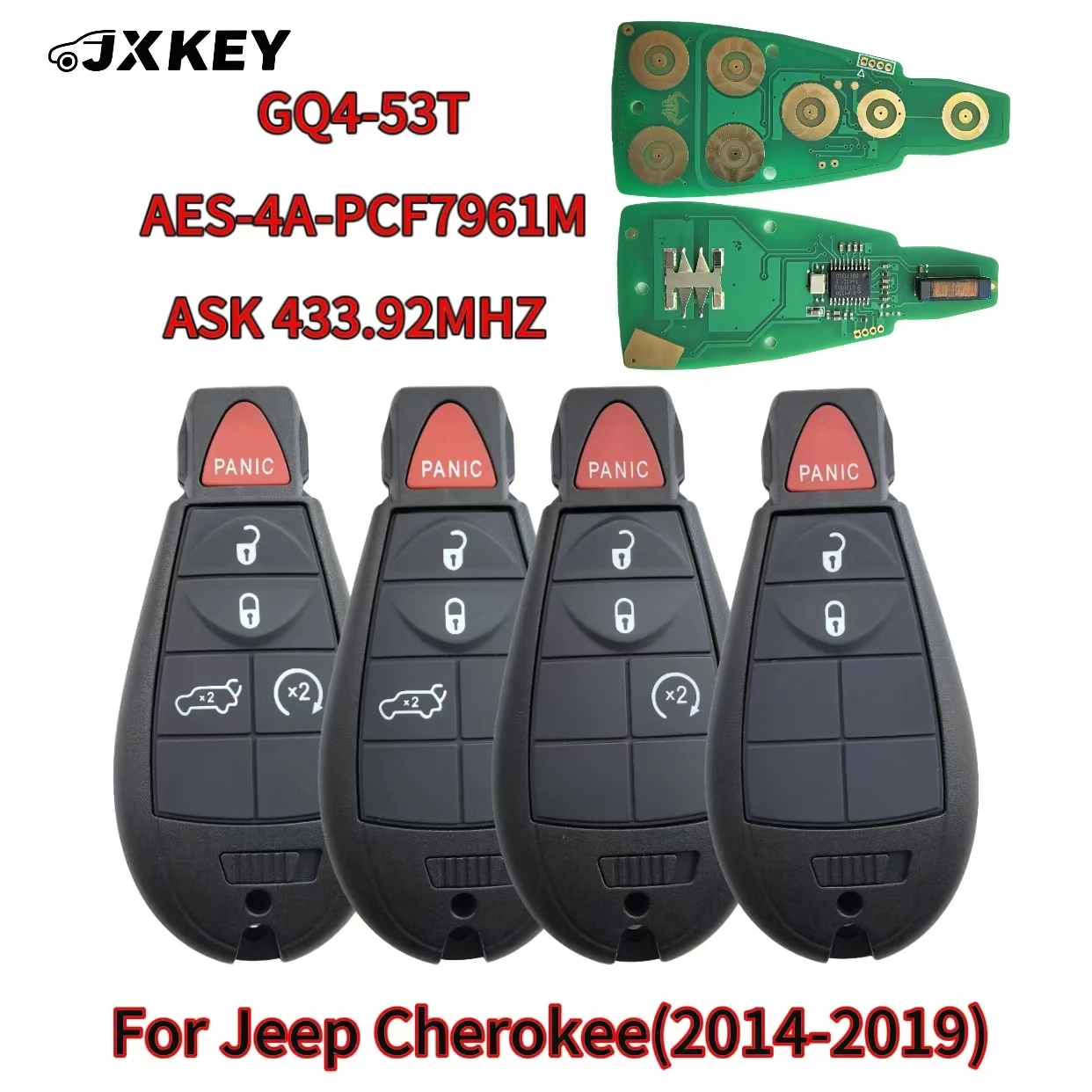 

JXKEY GQ4-53T PCF7961M 4A Chip 433MHz Remote Car Key for Jeep Cherokee Sport KL 2014 2015 2016 2017 2018 2019 Car Key PCB Shell
