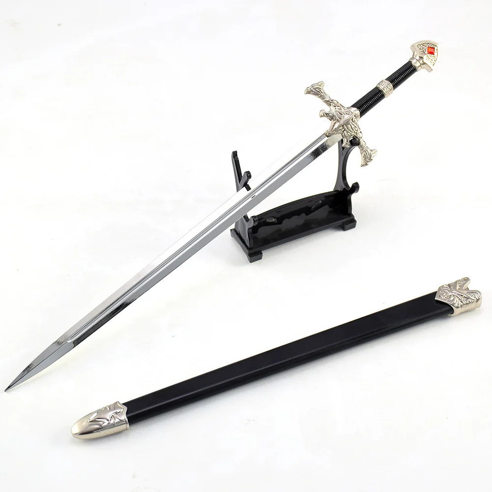 Espada Medieval de 30cm, espada de fuego negra, artesanías totalmente de Metal con funda, espadas decorativas sin bordes, adornos, modelo de juego, colecciones de regalos