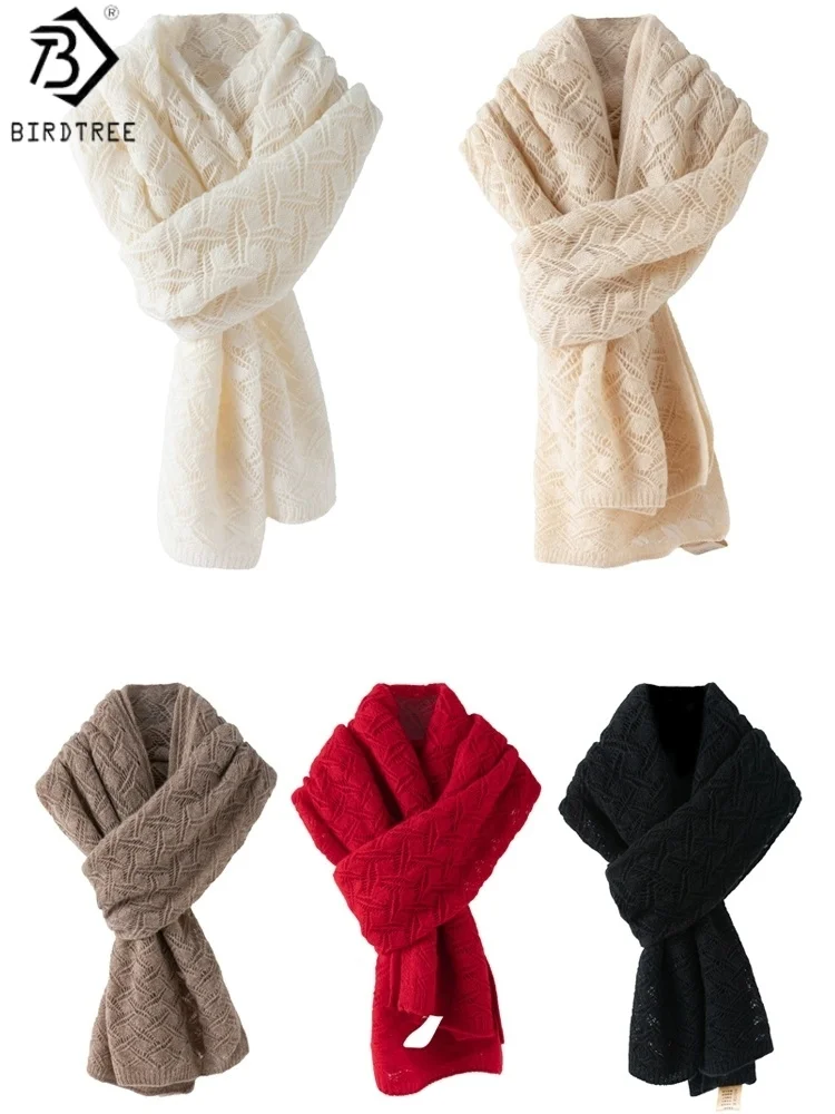 

Birdtree, женский мягкий теплый шарф из 100% кашемира, однотонные теплые шарфы-шали, новый подарочный шейный платок на осень-зиму 2025 A5O515JF