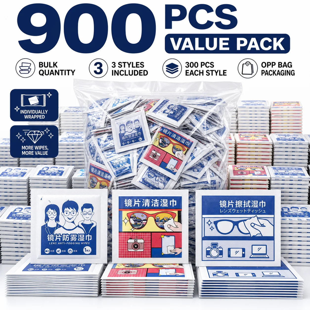900 Pieces Set Quick Cleaning Lens Cloth Portable Oil Pollution Removal 150/300/600/900PCEasy To Use Glass Microfiber Wet Wipes