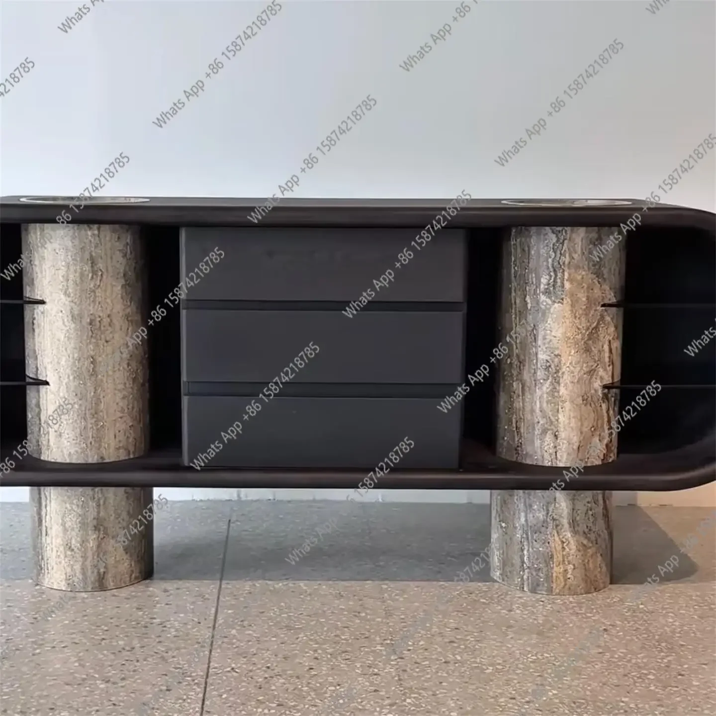 S Minimalist Style Natural Travertine Oval Entrance Table Designer Modern Light Luxury Locker Rack