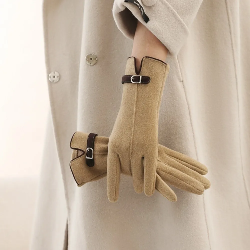 Fleece Lined Women Winter Mittens Thickened Soft Velvet Touchscreen Gloves Anti-Slip Wind Resistant Thermal Hand Warmer Winter