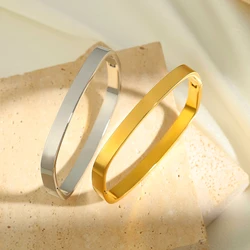 Fashion Square Ring No Inlay Polished Stainless Steel Bracelets Women Men Gold Silver Color Couple Bracelet Party Daily Jewelry