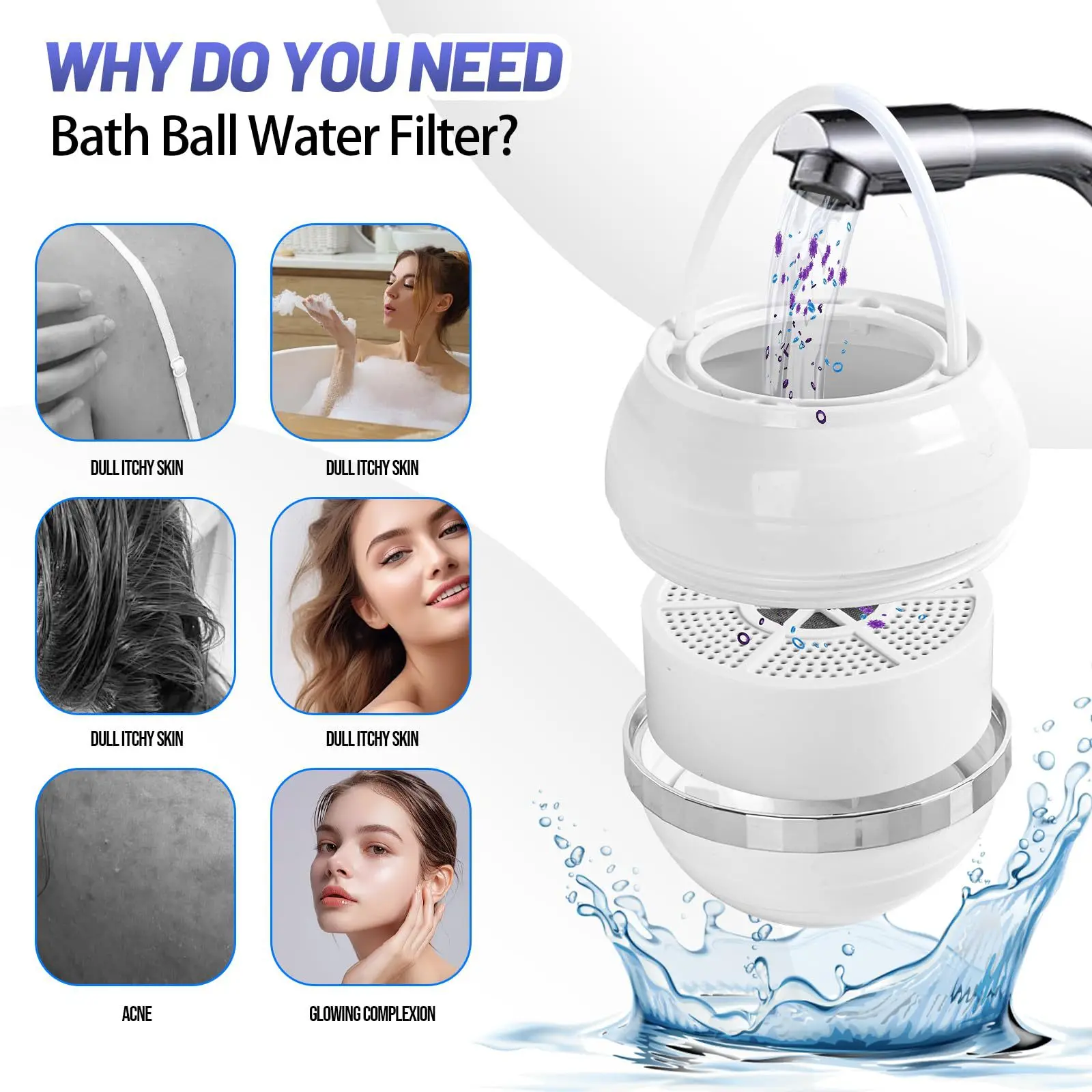 Tub Bath Ball Filter Remove Chlorine Improve Water Quality Bath Water Filter Bath Filter for Tub for Softer and Healthier Skin