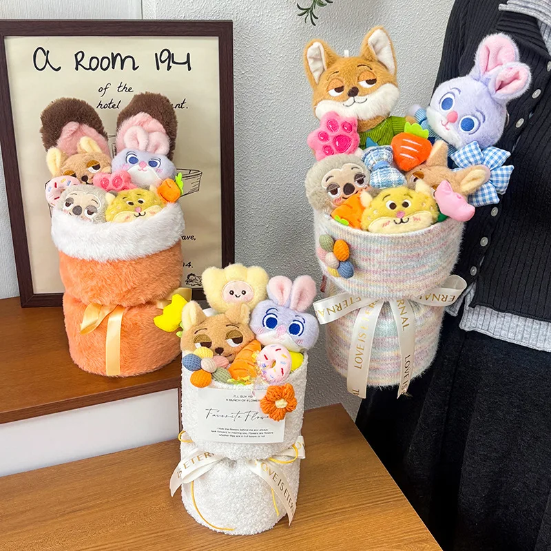 

Disney Zootopia Plush Flower Bouquet Nick & Judy Stuffed Animal Doll Arrangement Detachable Cartoon Character Gift Set