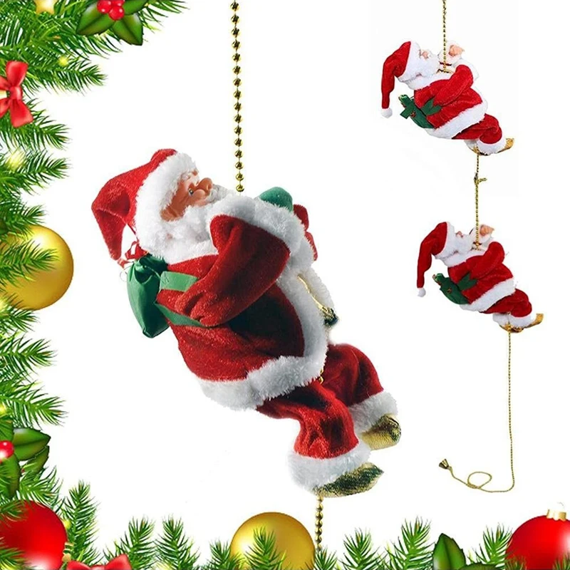 Happy New Christmas Decorations Santa Claus Automatic Climbing On Rope For Home Indoor Shop Xmas Gift Wall Window