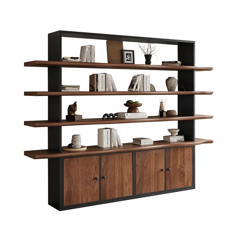 

Solid wood bookshelf bookcase industrial style retro wrought iron shelf floor