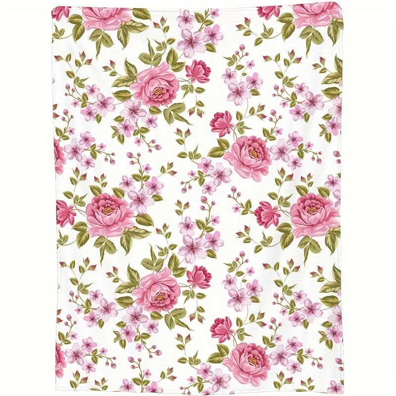 

Soft Fleece Throw Blanket with Pink Floral Design