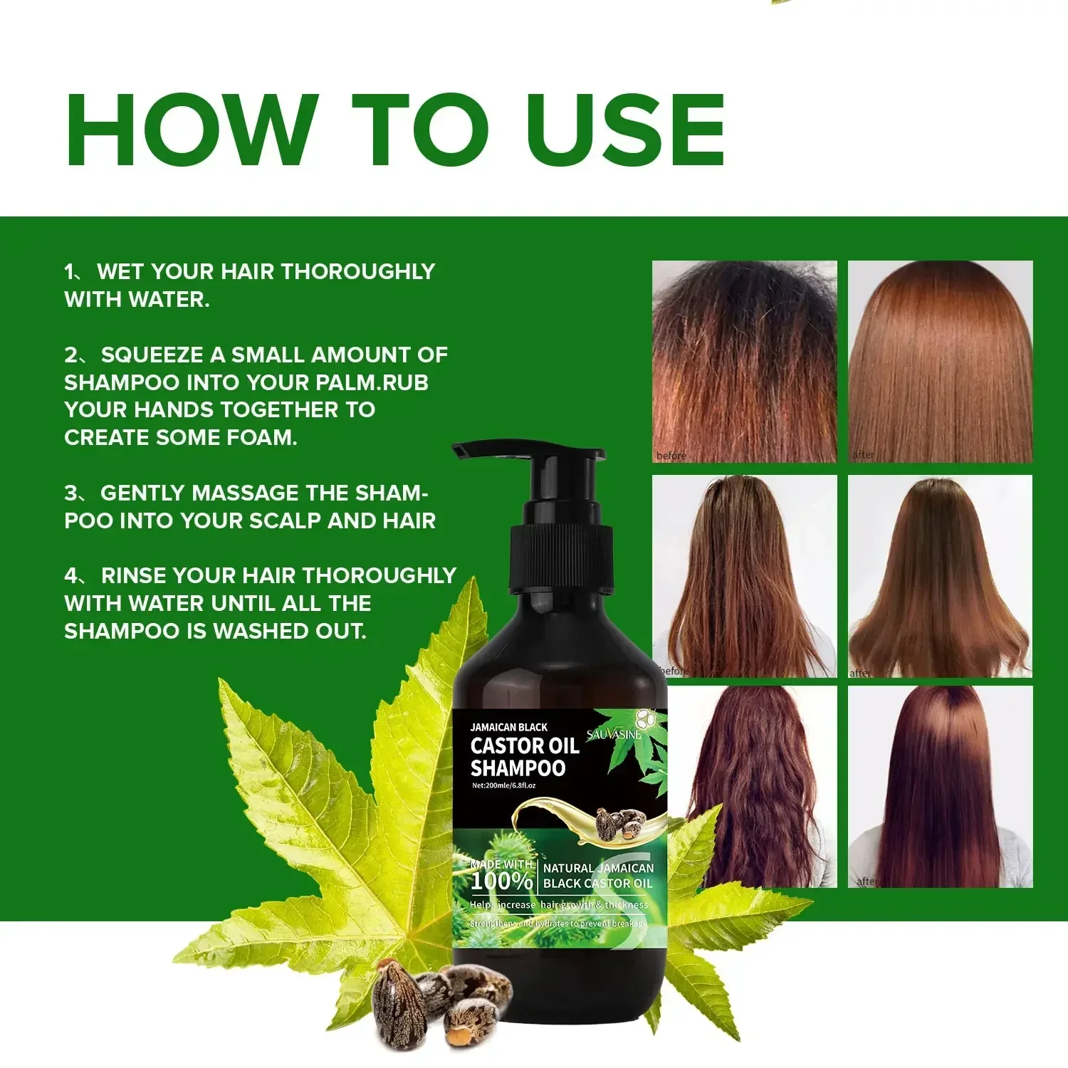 200ML Jamaican Black Castor Oil Shampoo Hair Growth Shampoo Fast Hair Growth Effective in 7 days Hair Loss Product