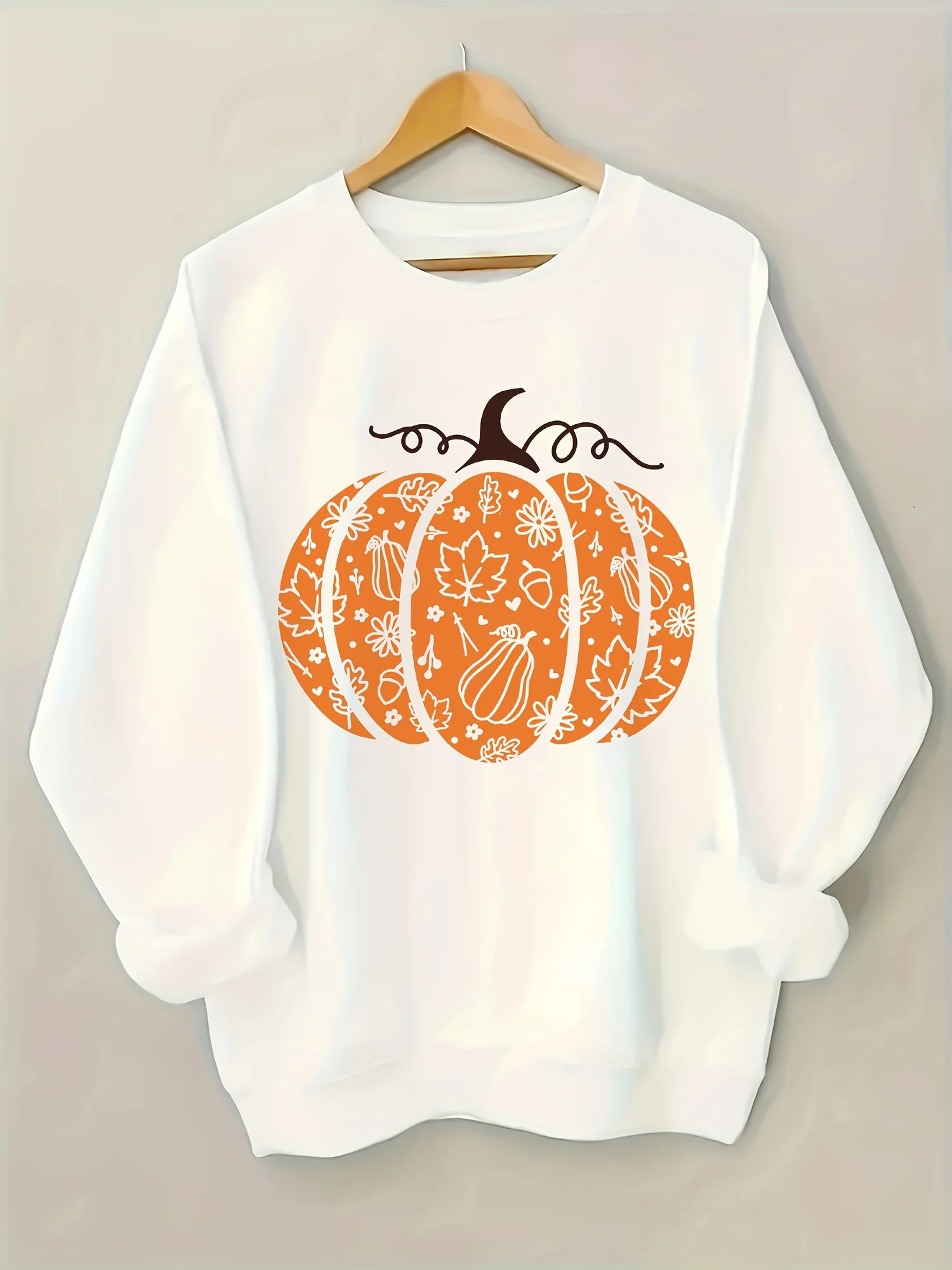 Pumpkin Pattern Printed Halloween Style Women's Autumn and Winter Hoodies Fashionable Comfortable Round Neck Top Casual Clothing