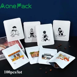 100pcs Custom Print 3-Side Seal Coffee Drip Bag Aluminum Foil Plastic Sachets with Hanging Ear for Instant Powder Food Packaging