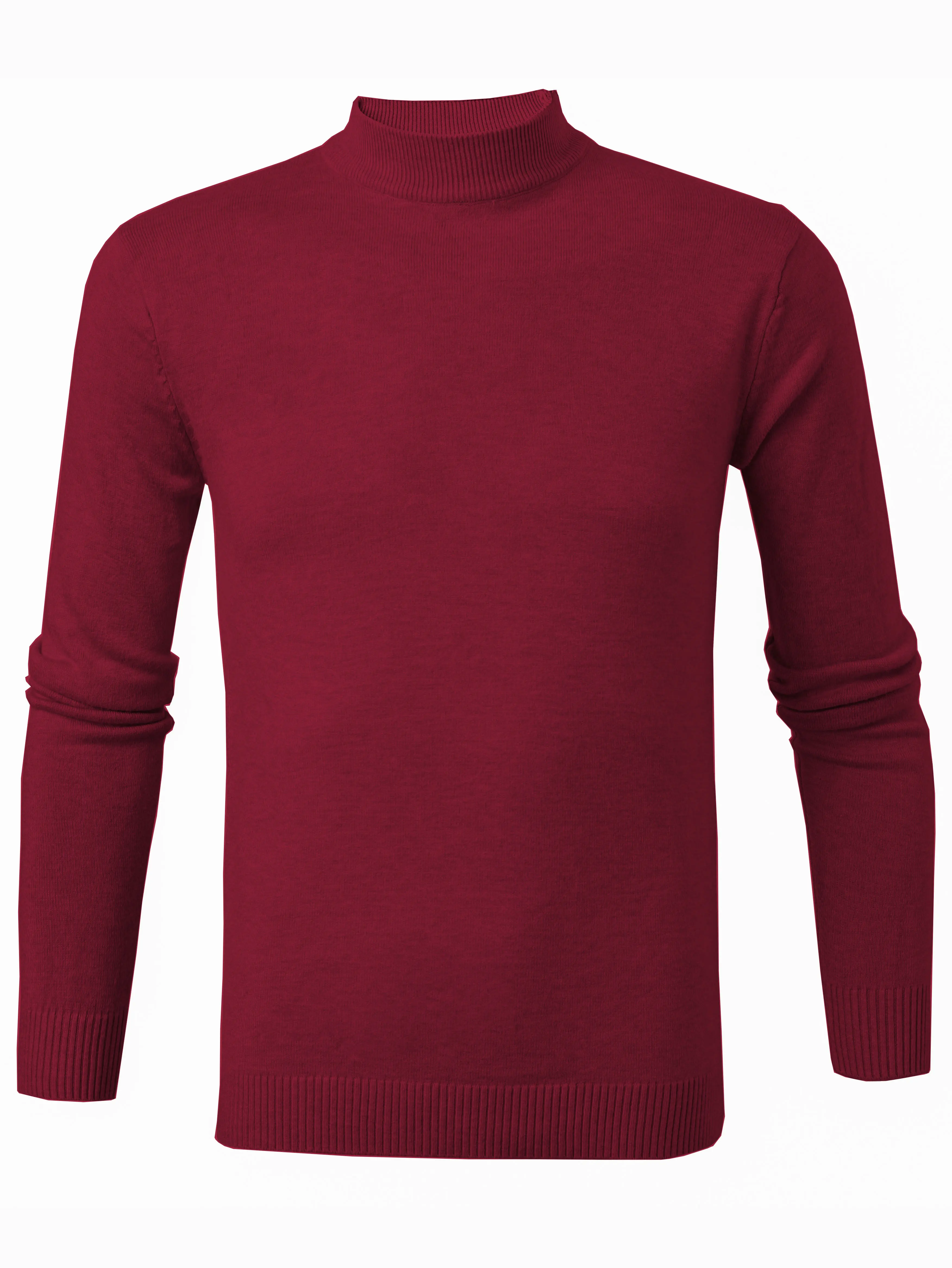 Mock Neck Knitted Slim Solid Sweater, Men's Casual Warm Solid High Stretch Pullover Sweater For Fall Winter