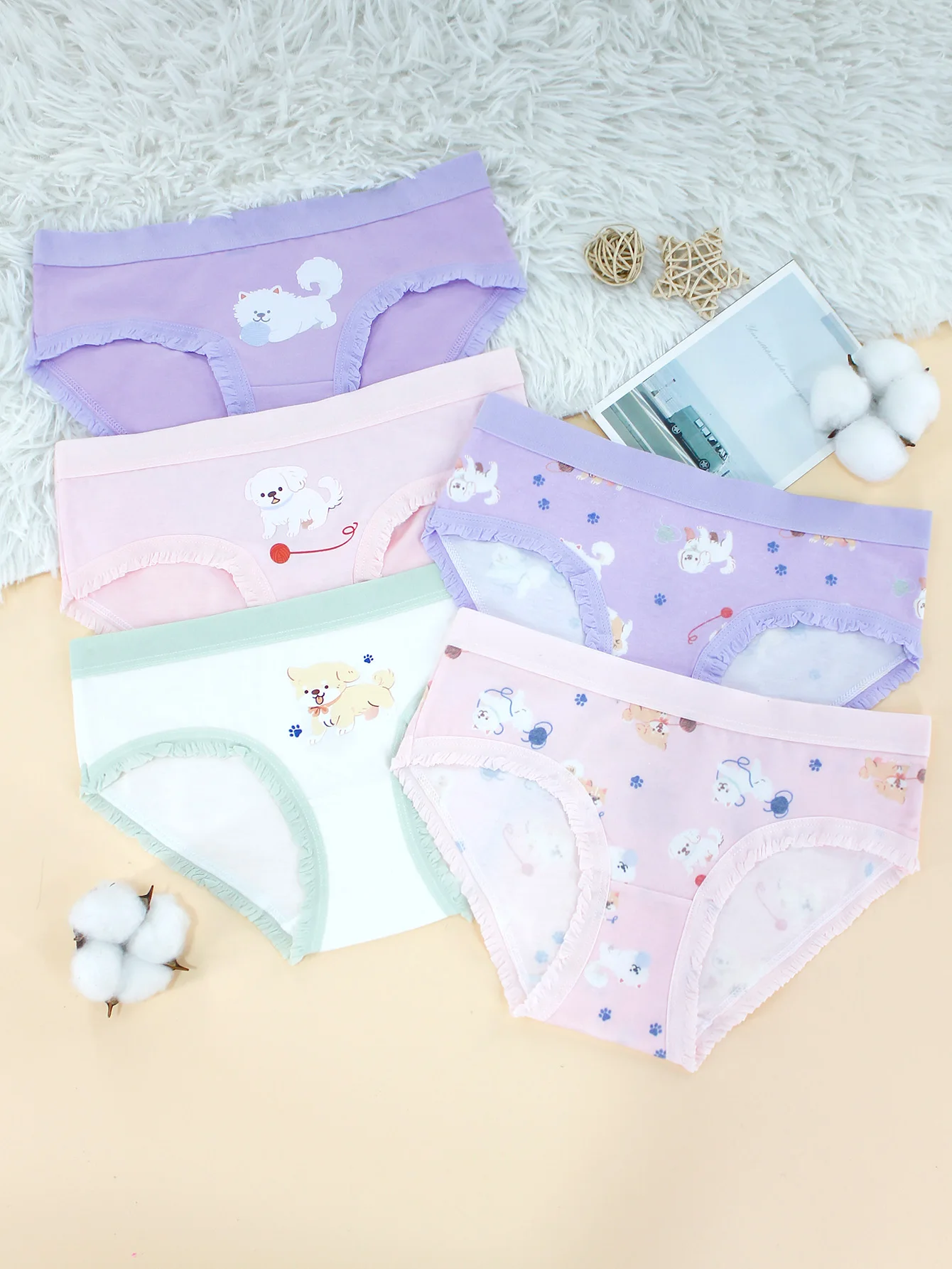5-Pack of 8-12 Years Old Cute Cartoon Printed Girls' Underwear Pure Cotton Breathable and Comfortable Student Girls' Briefs