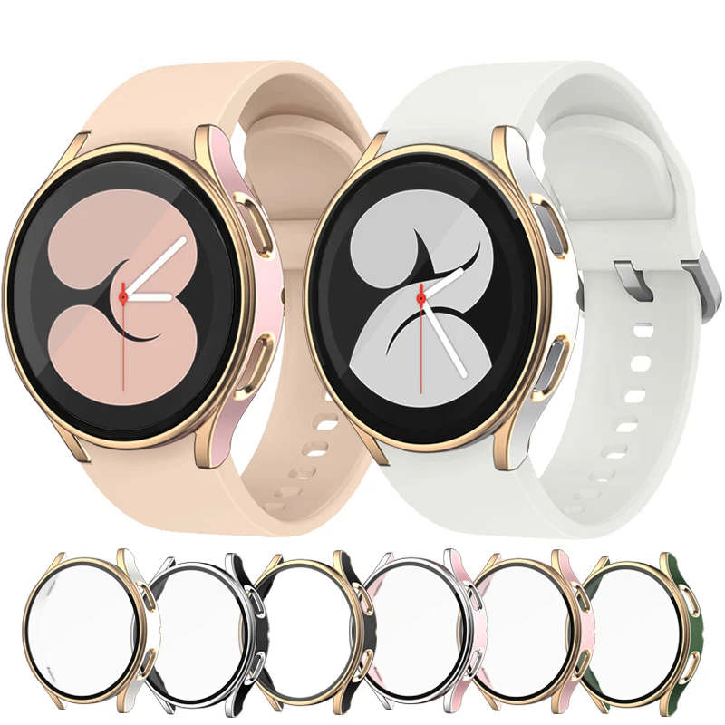 Funda Galaxy Watch4 para Samsung Galaxy Watch 4 44mm 40mm cristal templado + cubierta de PC bicolor toda la cobertura Protector parachoques