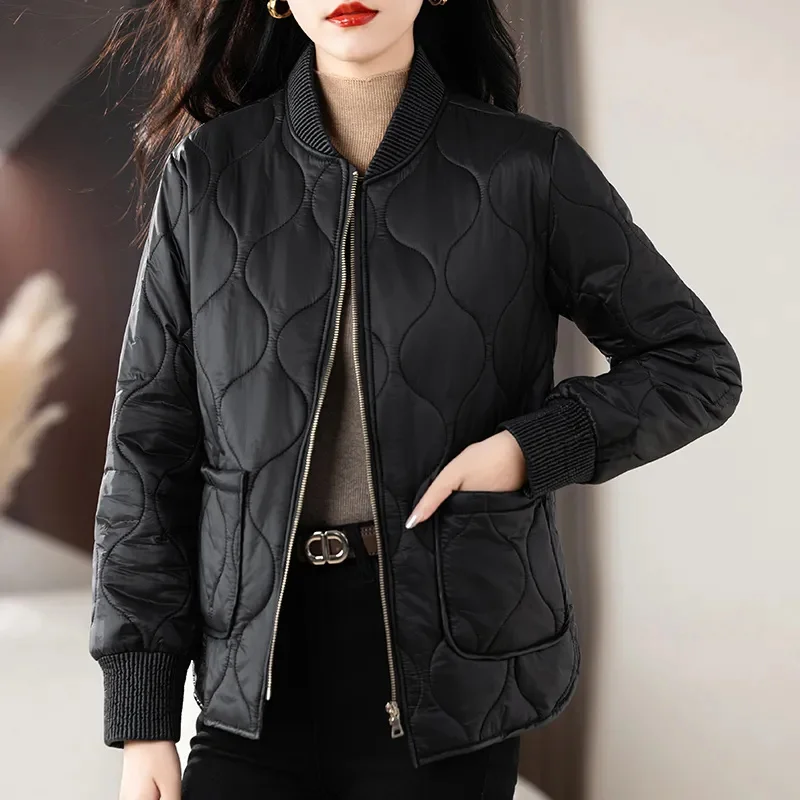 

Cotton-Padded Coat Women Autumn Winter Fashion Loose Cotton Jackets Thin Puffer Coats Top Female Pocket Down Cotton Jacket