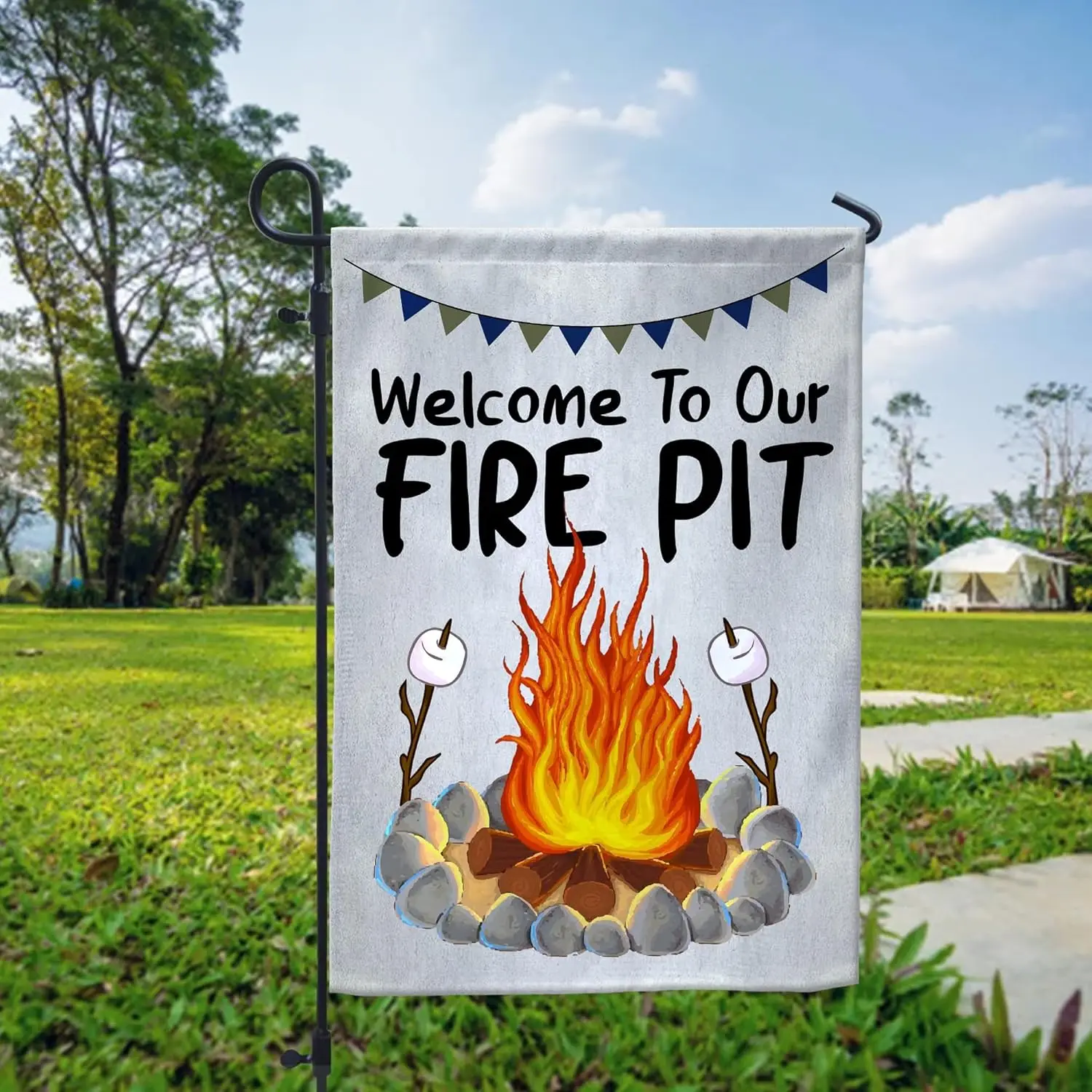 Welcome To Our Firefit Garden Flag - Campsite Decoration Decorative Summer Vacation Garden Flag Camping Trailer Flag Yard Se GGX